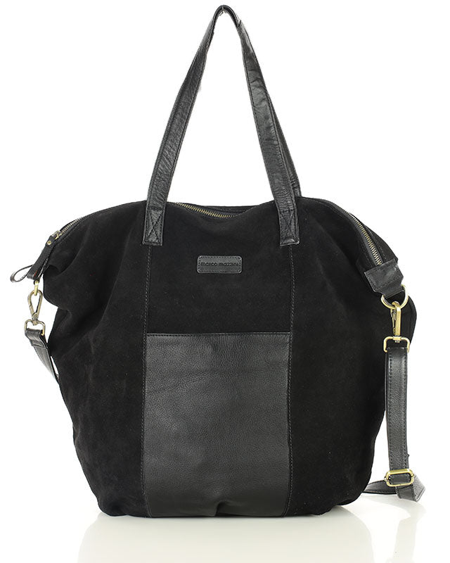 YOTTI WILD Große Wildleder Schultertasche Crossbody mit Reißverschluss Schwarz