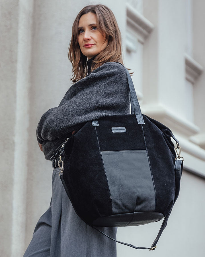 YOTTI WILD Große Wildleder Schultertasche Crossbody mit Reißverschluss