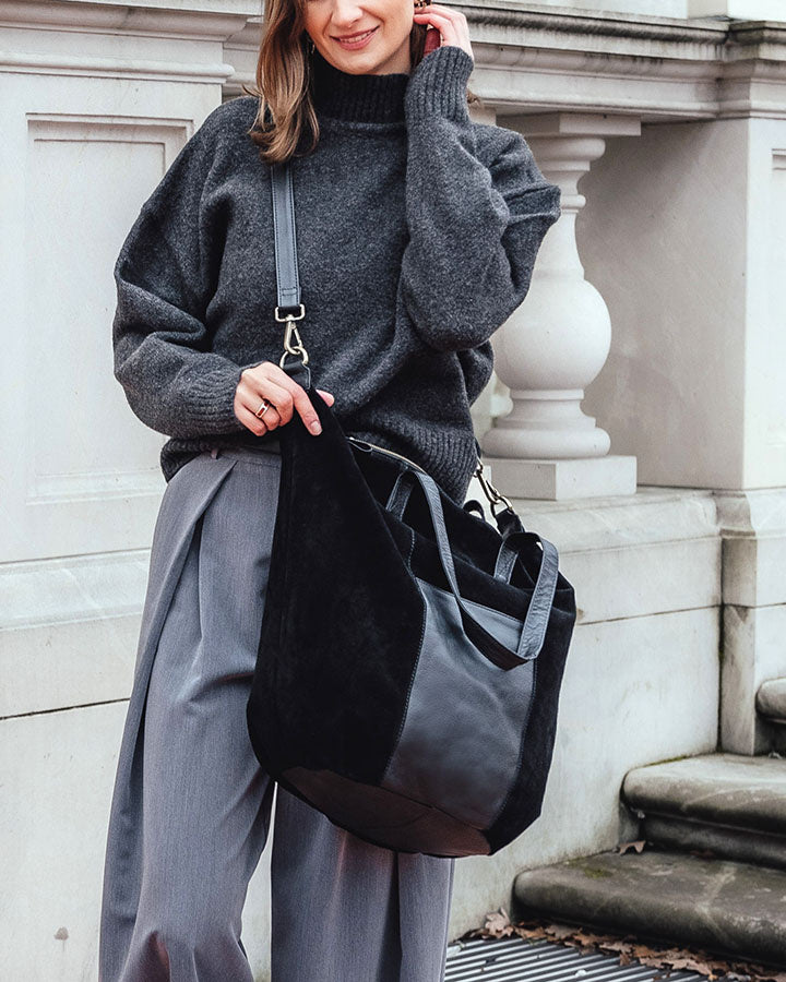 YOTTI WILD Große Wildleder Schultertasche Crossbody mit Reißverschluss