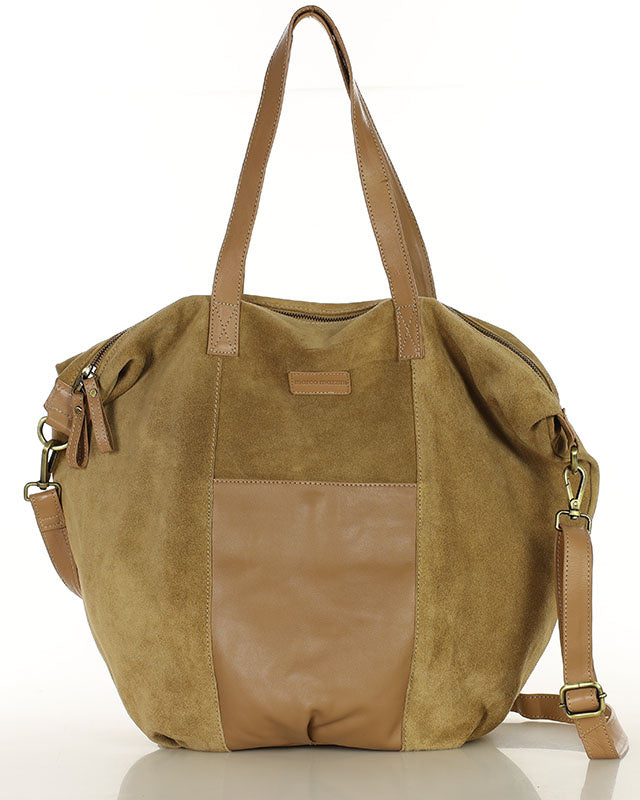 YOTTI WILD Große Wildleder Schultertasche Crossbody mit Reißverschluss Beige-taupe