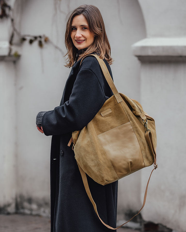 YOTTI WILD Große Wildleder Schultertasche Crossbody mit Reißverschluss