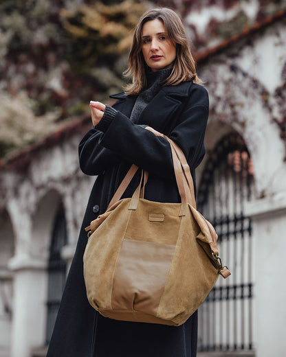 YOTTI WILD Große Wildleder Schultertasche Crossbody mit Reißverschluss