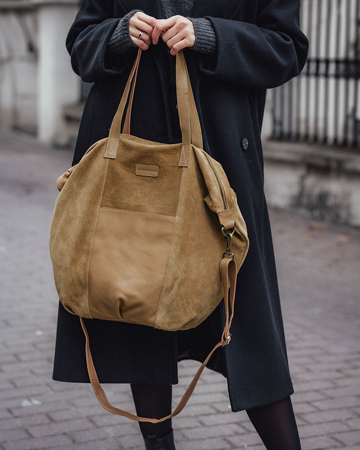 YOTTI WILD Große Wildleder Schultertasche Crossbody mit Reißverschluss