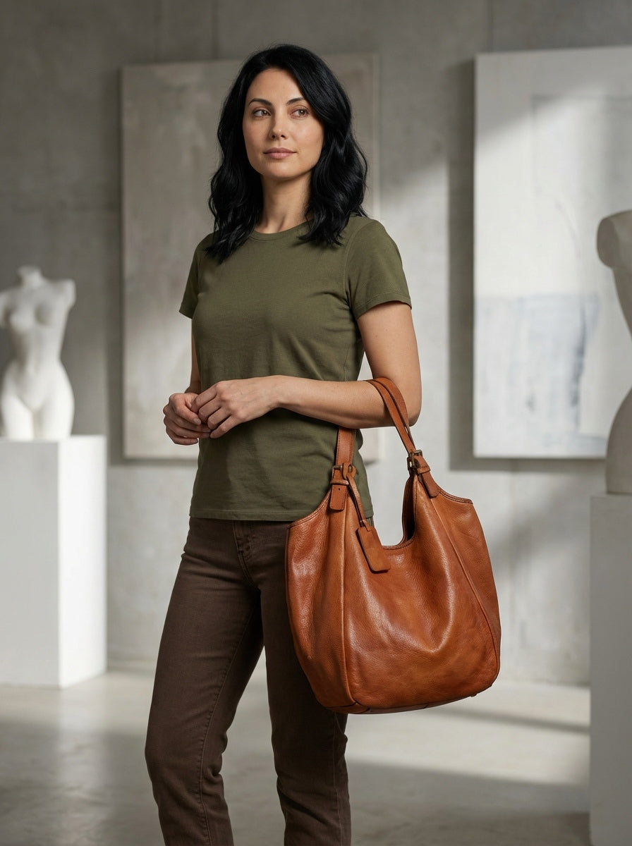 HOBO● Große Damen Beuteltasche Aus italienischem Leder. Zwei-Kammer-Beutel. Sacktaschen.com