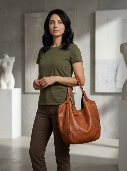 HOBO● Große Damen Beuteltasche Aus italienischem Leder. Zwei-Kammer-Beutel. Sacktaschen.com
