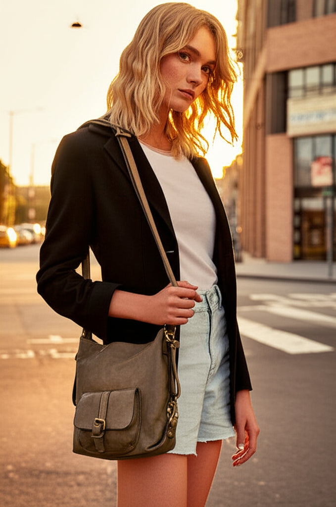 AUGUSTI™ Vintage Lederrücksack Tasche 3in1 für Damen. City Rücksack convertible