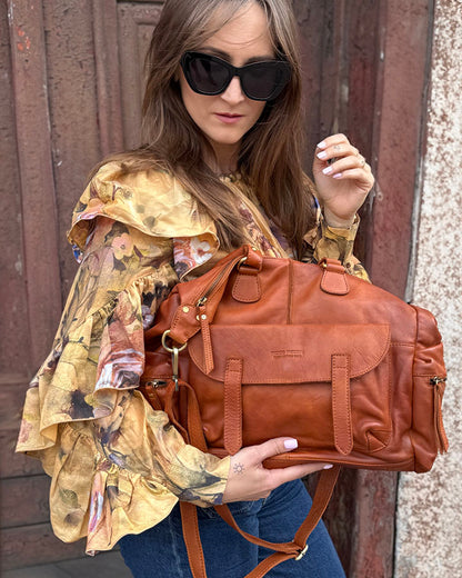 LINA Große Leder Schultertasche Damen Weekender. Vintage Leder Lavada