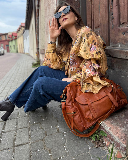 LINA Große Leder Schultertasche Damen Weekender. Vintage Leder Lavada