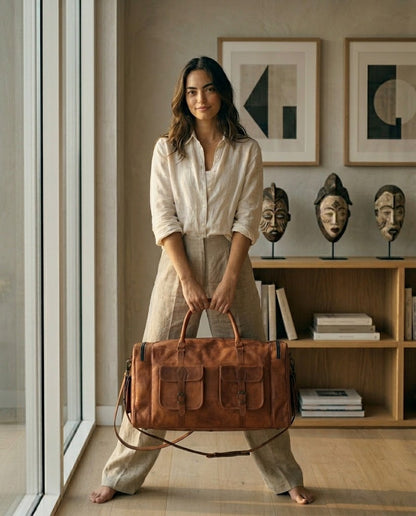 TRAVELLER MAX Gran bolsa de viaje XL hecha a mano de cuero natural