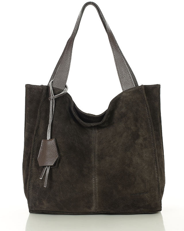 SOHO WILD™ Klassische Shopper-Tasche aus italienischem Wildleder dunkelbraun