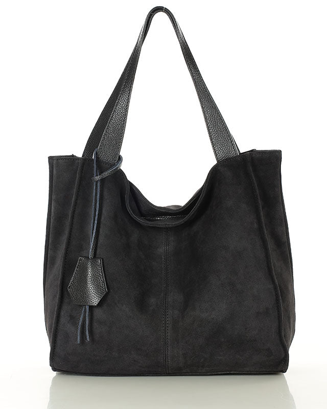 SOHO WILD™ Klassische Shopper-Tasche aus italienischem Wildleder schwarz