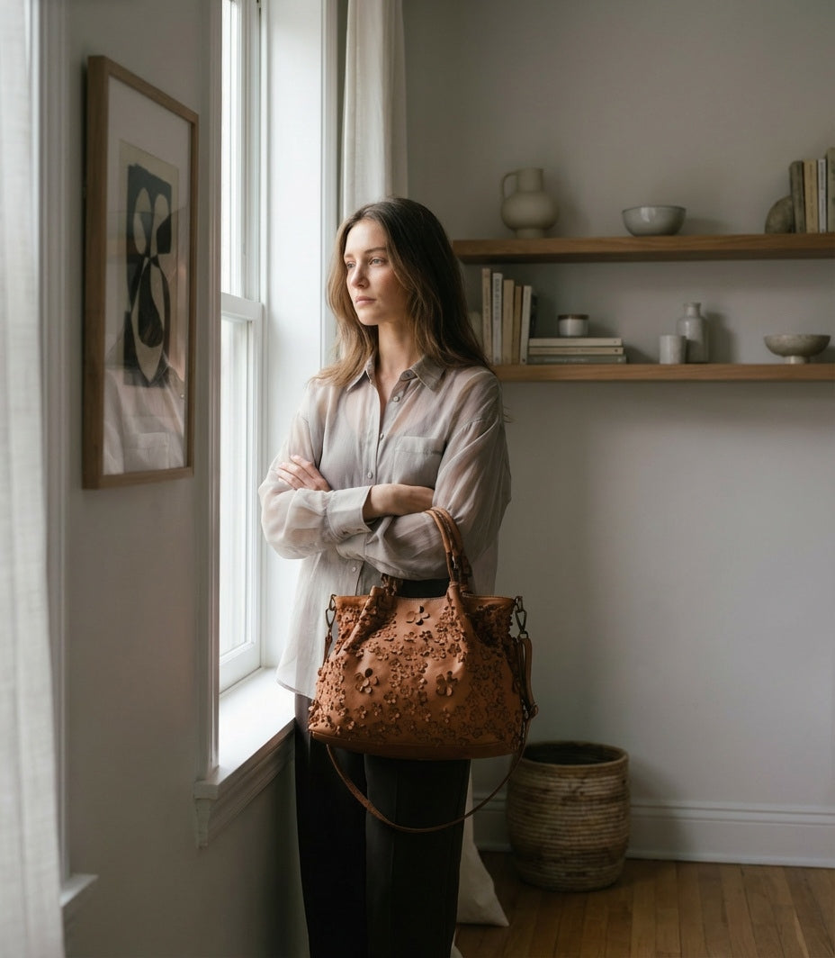 FIORINO● XL Ledertasche Handtasche Damen aus Italianische Leder mit blumenmuster Sacktaschen.com