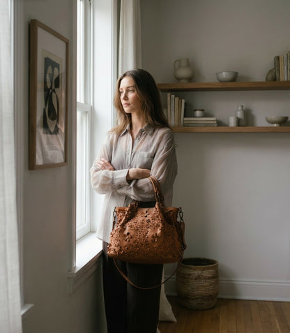 FIORINO● XL Ledertasche Handtasche Damen aus Italianische Leder mit blumenmuster Sacktaschen.com