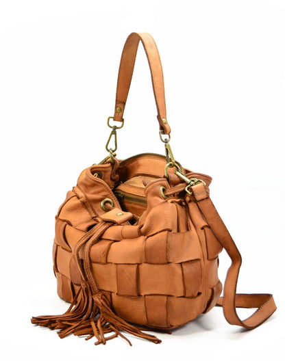 CANDIDA● Classic leather bucket bag for women made of soft braided Italian leather