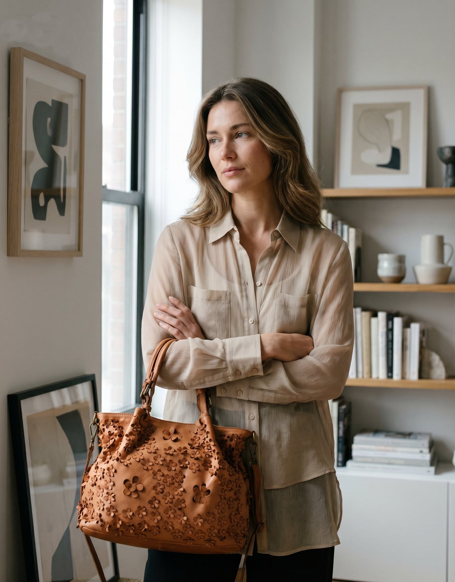 FIORINO● XL Ledertasche Handtasche Damen aus Italianische Leder mit blumenmuster Sacktaschen.com