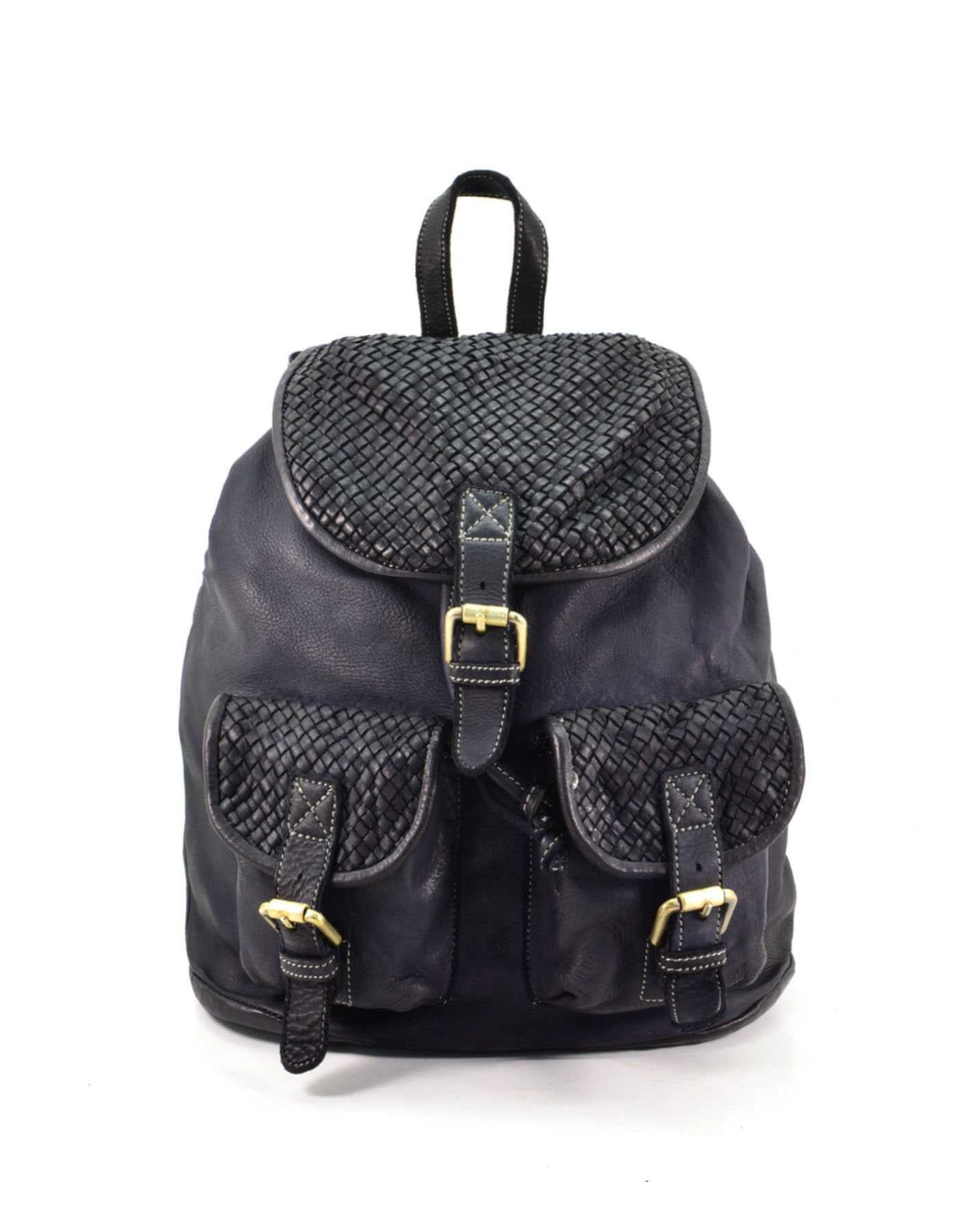 Black leather sale flap backpack