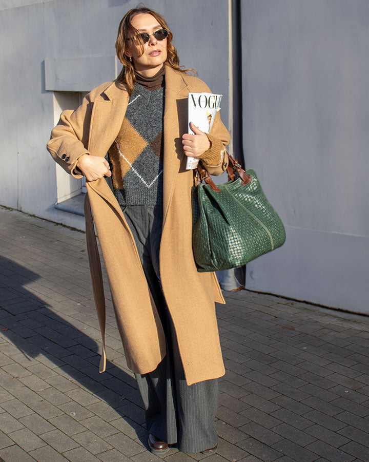 BUCKETBAG™ Damen Leder Beuteltasche mit Flechtprägung.