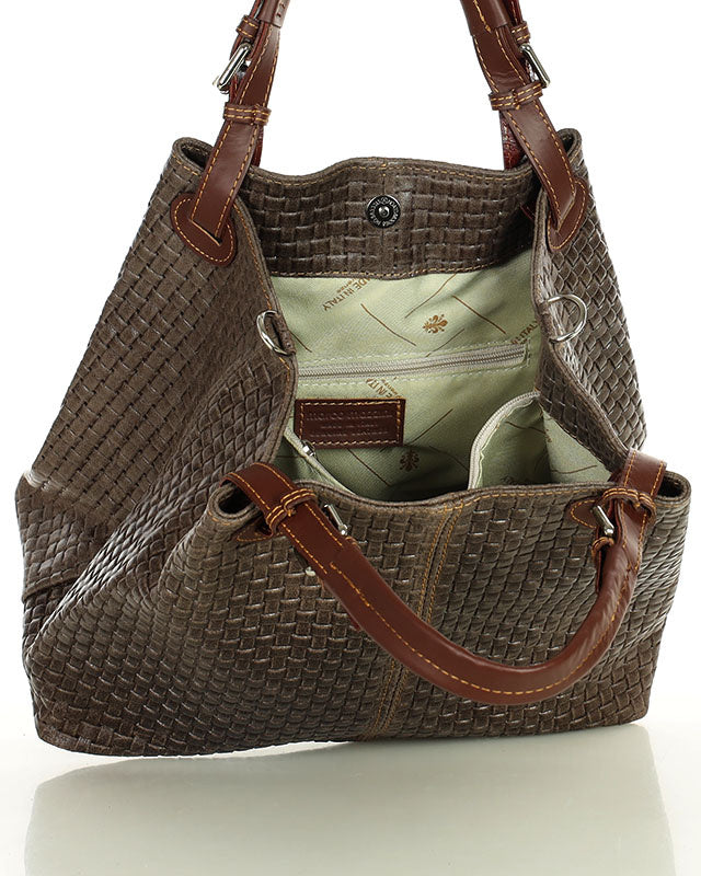 BUCKETBAG™ Damen Leder Beuteltasche mit Flechtprägung.