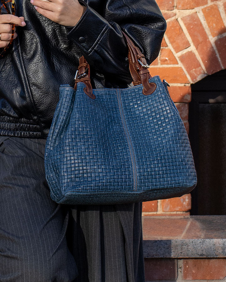 BUCKETBAG™ Damen Leder Beuteltasche mit Flechtprägung.