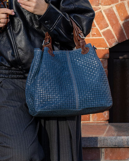 BUCKETBAG™ Damen Leder Beuteltasche mit Flechtprägung.