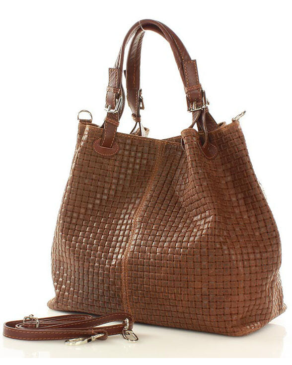 BUCKETBAG™ Damen Leder Beuteltasche mit Flechtprägung.