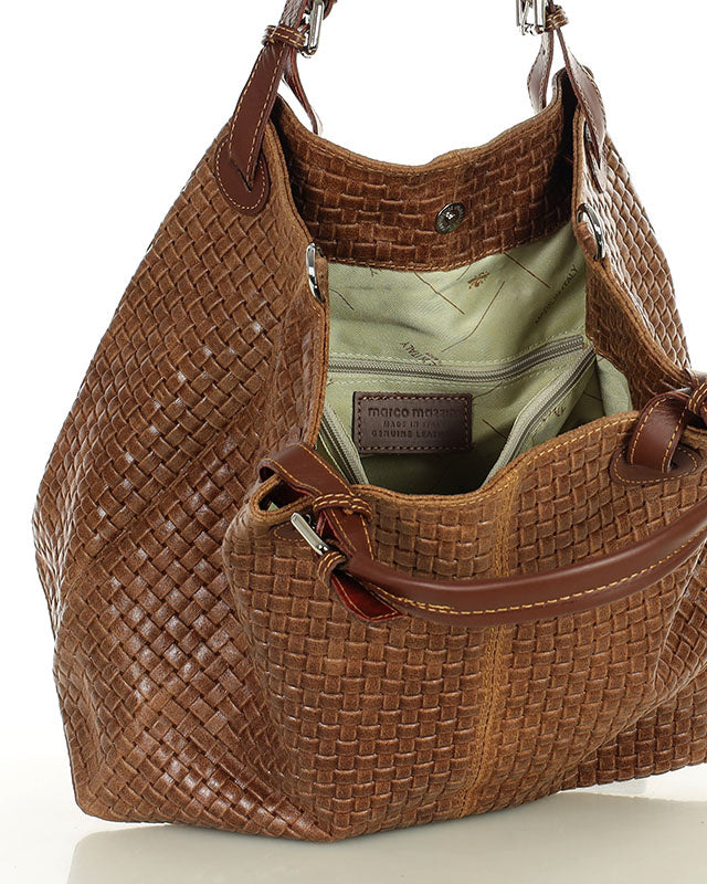 BUCKETBAG™ Damen Leder Beuteltasche mit Flechtprägung.