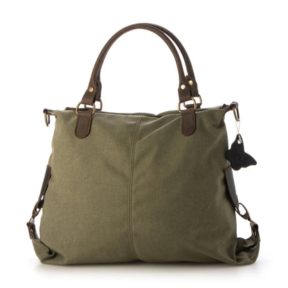 KOUKO. Schultertasche für Damen aus Segeltuch Canvas und italianischem Leder Militärgrün