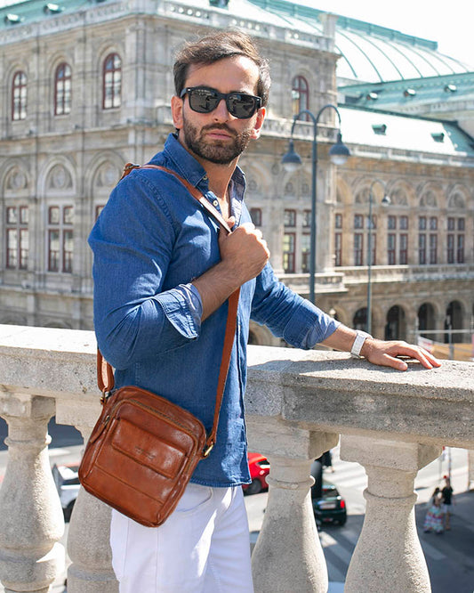 BRIXTEN stylish men's shoulder bag crossbody made of vintage Italian leather