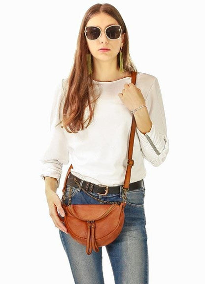 AMELLIA 3 in 1 Small Leather Crossbag - Hip Bag - Shoulder Bag with Chain for Women