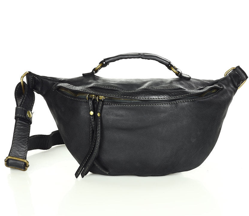 Schwarz TORINO● Große Lederbauchtasche für damen m. RV. Sacktaschen.com