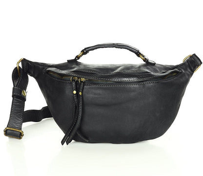 Schwarz TORINO● Große Lederbauchtasche für damen m. RV. Sacktaschen.com