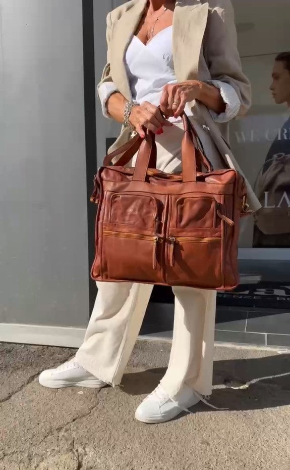 VALETTA Grand sac business 3in1 - sac d'affaires - sac de voyage - sac  week-end en cuir souple italien pour hommes et femmes