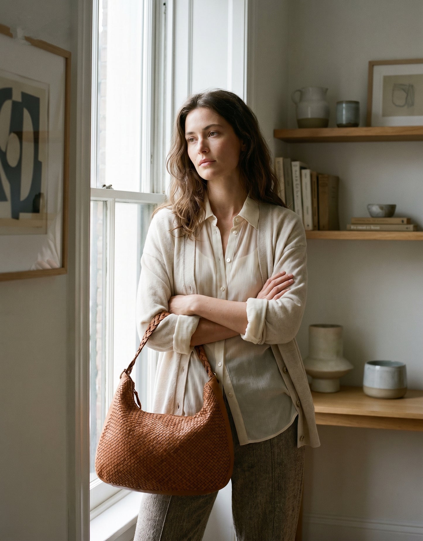 MONERA HOBO● Mittelgroß Damen Schultertasche aus geflochtenem italienischem Leder Sacktaschen.com