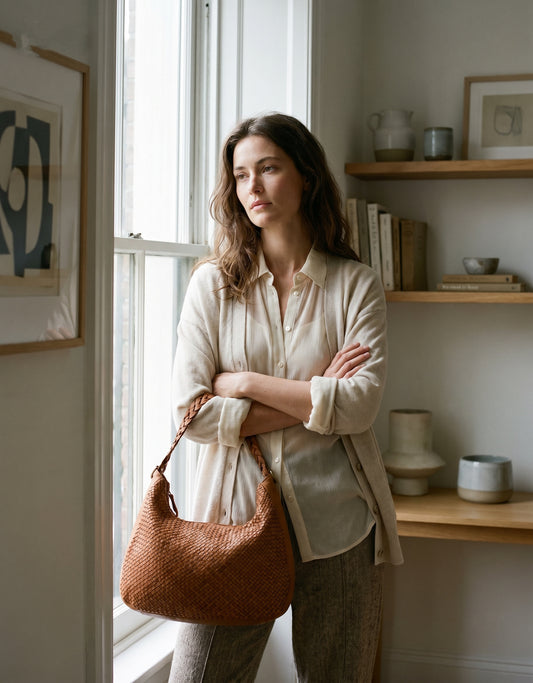 MONERA HOBO● Mittelgroß Damen Schultertasche aus geflochtenem italienischem Leder Sacktaschen.com