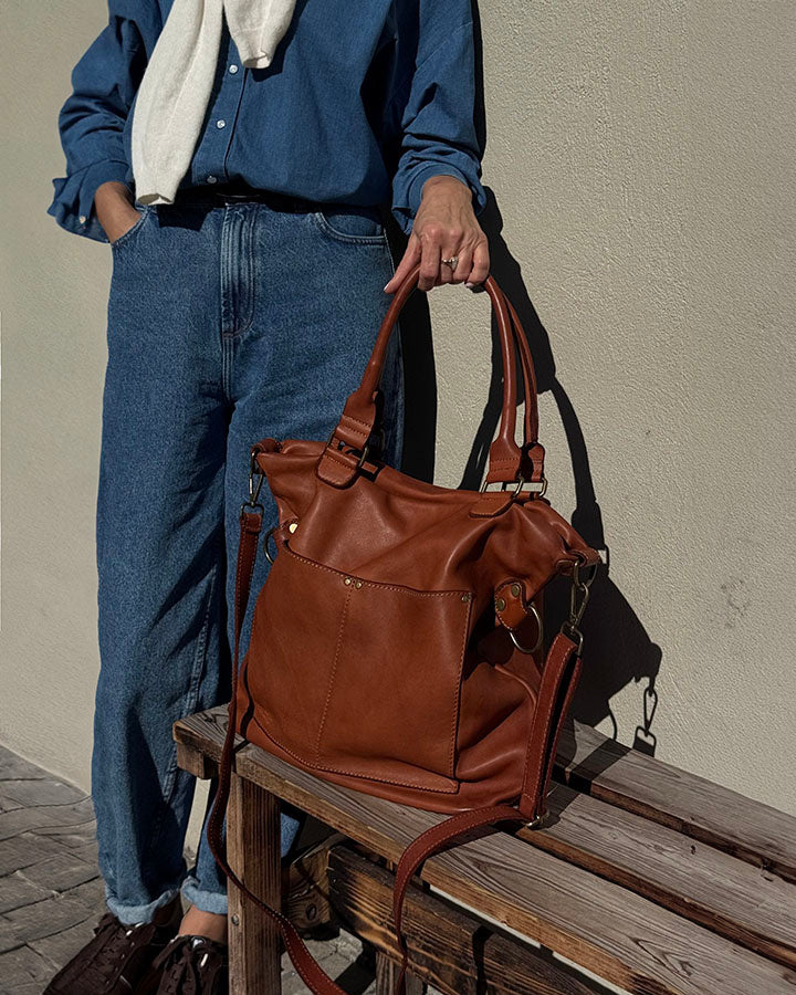 LISETTE™ XXL Shopper Schultertasche aus italienischem Leder