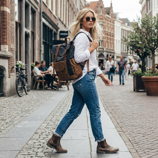 VINTAGE MARK I™ Groß Rucksack aus gewachste Canvas mit Leder. Damen & Herren