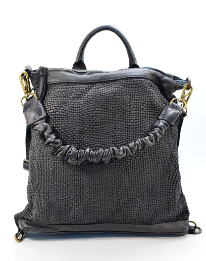 schwarz AJACCIO● Leder-Shopper & Rucksack Damen 2-in-1 – Hochwertiges italienisches Flechtleder Sacktaschen.com