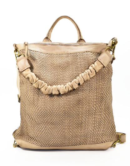 beige-taupe AJACCIO● Leder-Shopper & Rucksack Damen 2-in-1 – Hochwertiges italienisches Flechtleder Sacktaschen.com