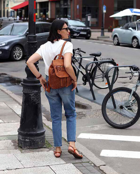 MONACO 2in1 Damen Lederrucksack aus geflochten Leder im Vintage Stil