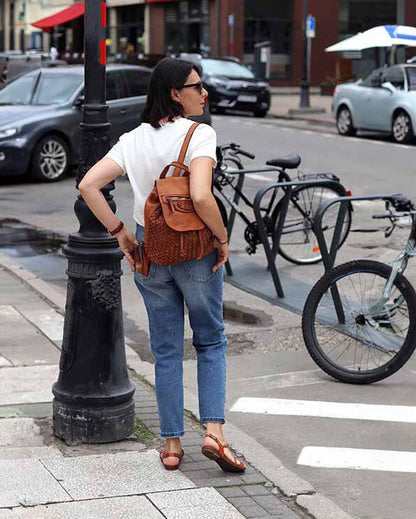 MONACO 2in1 Damen Lederrucksack aus geflochten Leder im Vintage Stil