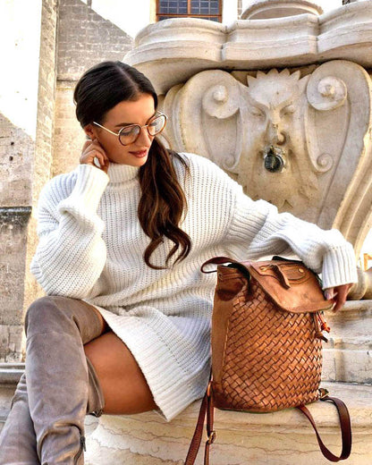 MONACO 2in1 Damen Lederrucksack aus geflochten Leder im Vintage Stil