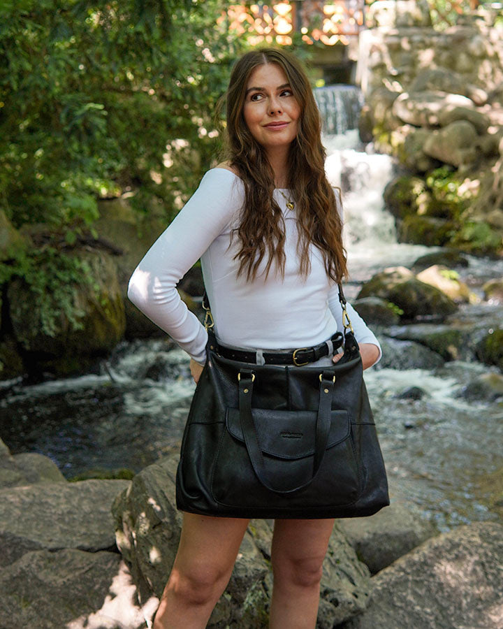 BARTONE. Praktische Leder Shopper Tasche mit Reißverschluss