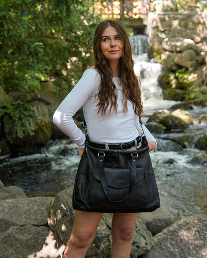 BARTONE. Praktische Leder Shopper Tasche mit Reißverschluss