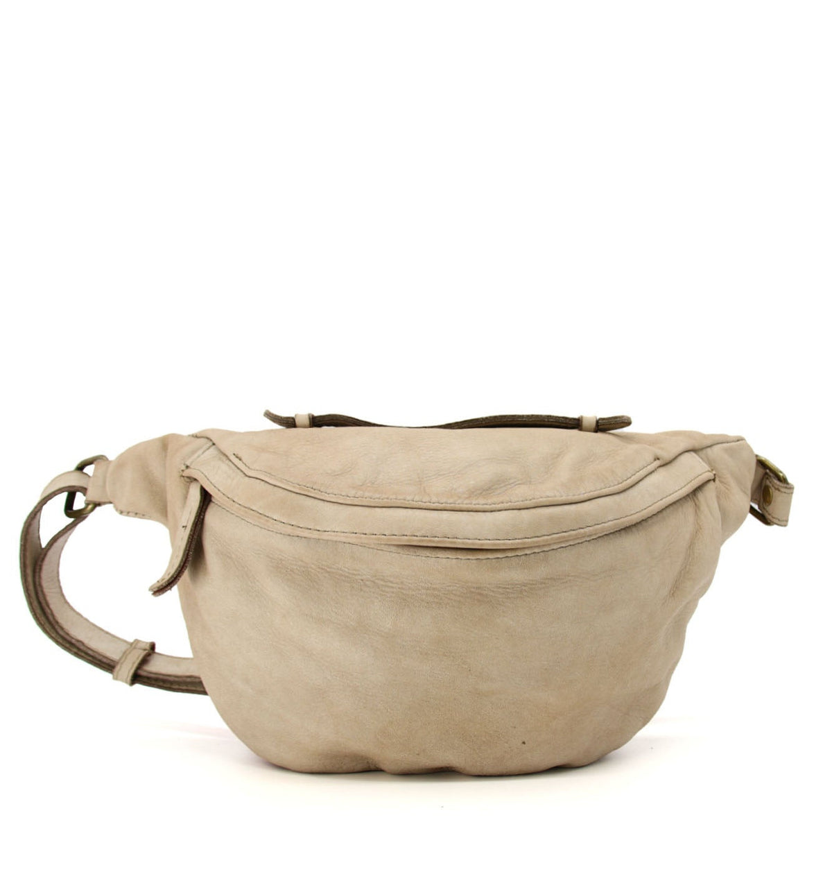 Leder-Bauchtasche im edlen beige -Ton aus gealtertem Vintage-Naturleder, handgefertigte italienische Crossbody-Bag