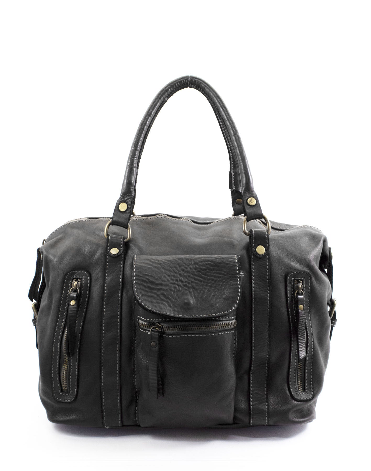 schwarz BOHO● Damen Bowling-Schultertasche aus italienischem Leder - BOHO Still Sacktaschen.com