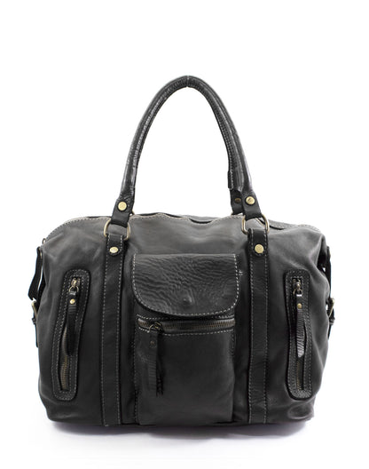 schwarz BOHO● Damen Bowling-Schultertasche aus italienischem Leder - BOHO Still Sacktaschen.com