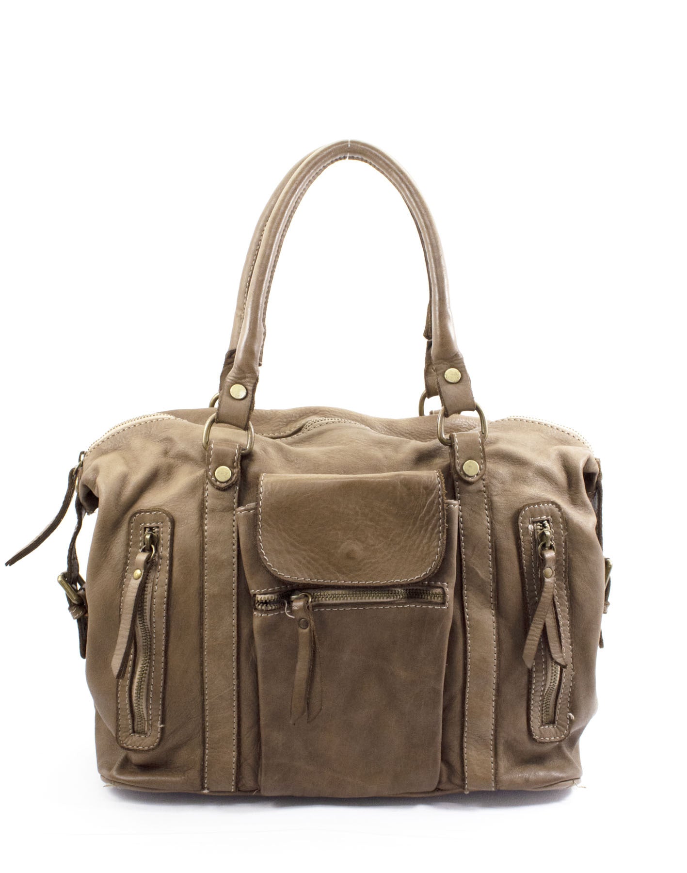 beige-taupe BOHO● Damen Bowling-Schultertasche aus italienischem Leder - BOHO Still Sacktaschen.com