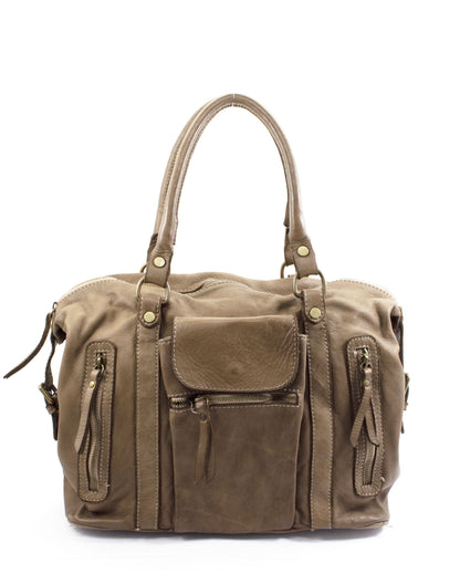 beige-taupe BOHO● Damen Bowling-Schultertasche aus italienischem Leder - BOHO Still Sacktaschen.com