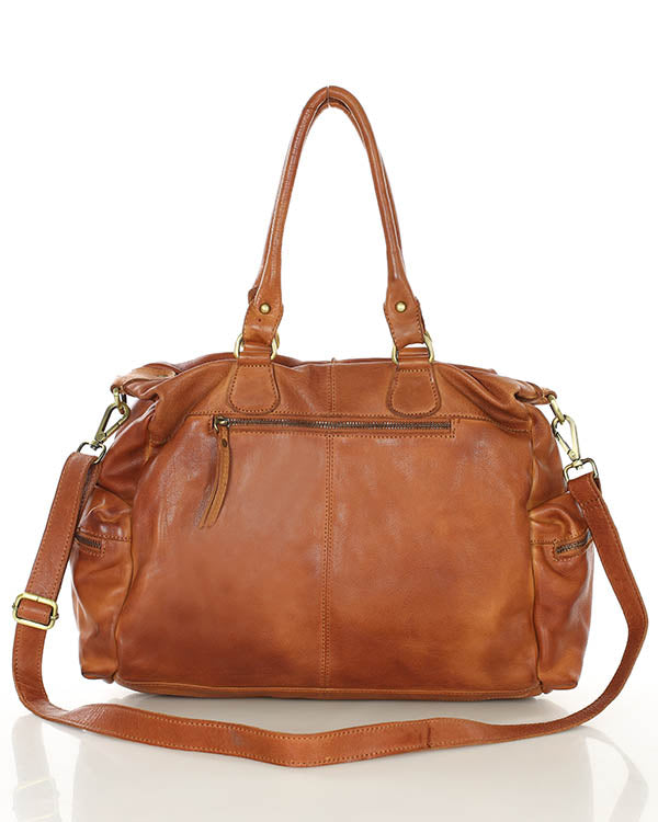 LINA Bolso bandolera grande de piel para mujer de fin de Lavada de cuero vintage