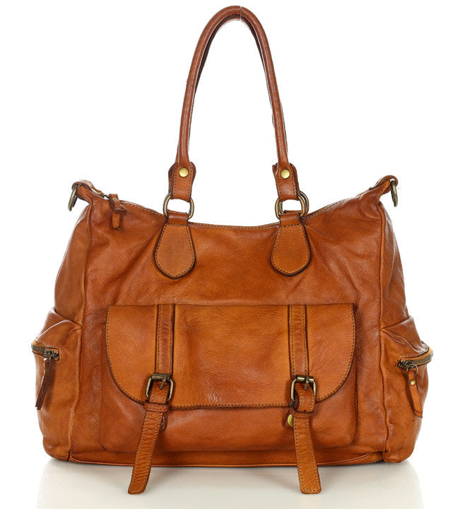 LINA Large leather shoulder bag women's weekender. Vintage Leather Lavada